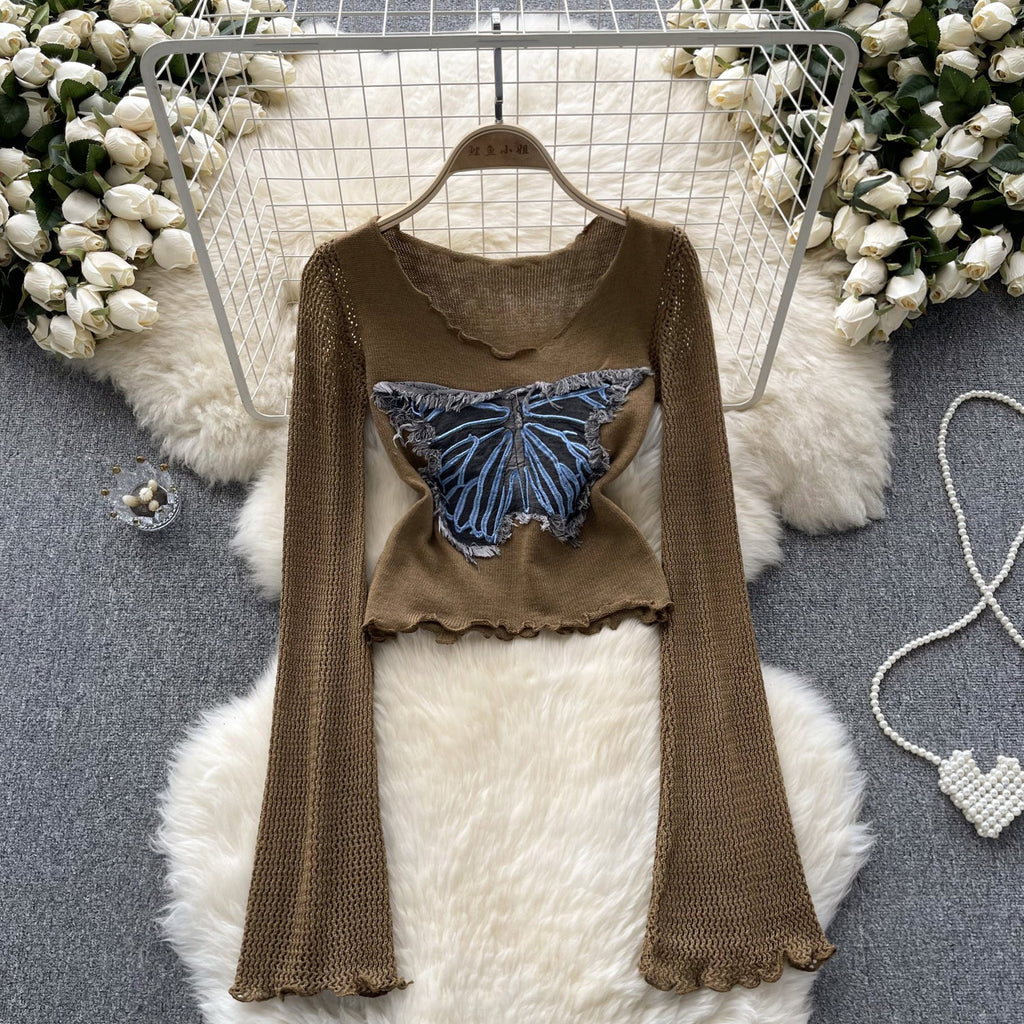 Vintage Distressed Butterfly Pattern Knitwear