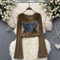 Vintage Distressed Butterfly Pattern Knitwear