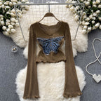 Vintage Distressed Butterfly Pattern Knitwear