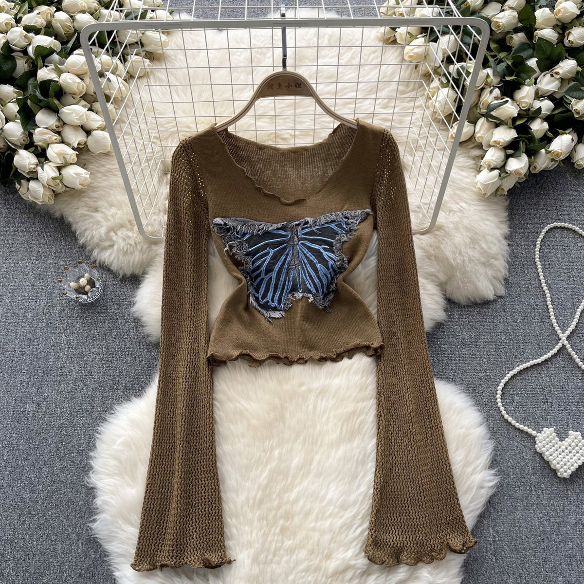 Vintage Distressed Butterfly Pattern Knitwear
