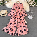 Flared Sleeve Polka Dot Print V-Neck Jumpsuit