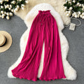 Solid Color Pleated Wide-leg Trousers