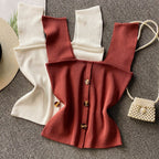 Thin Sleeveless Knit Top With Wide Straps