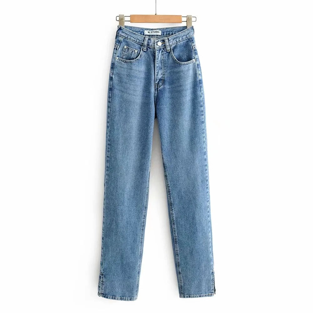Slit Straight Leg Jeans