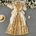 Vintage Ruffled Sleeveless Printed Dress