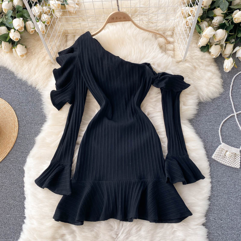 Off-the-shoulder Ruffled Flared Sleeve Dress