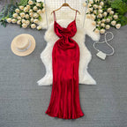 Vintage Draped Glossy Red Slip Dress