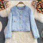 French Vintage Round Neck Braided Tweed Jacket