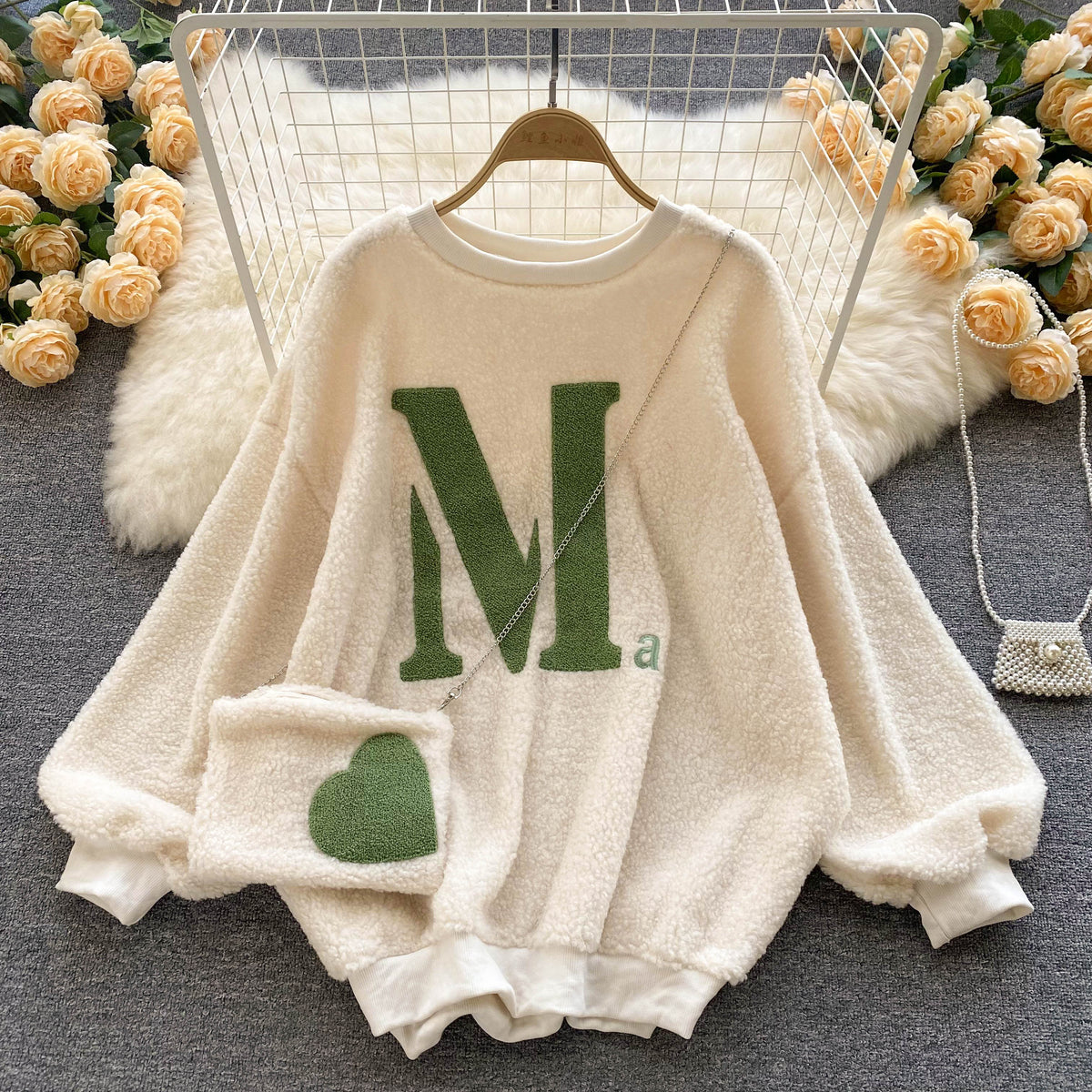 Lamb Velvet Round Neck Sweater without Bag