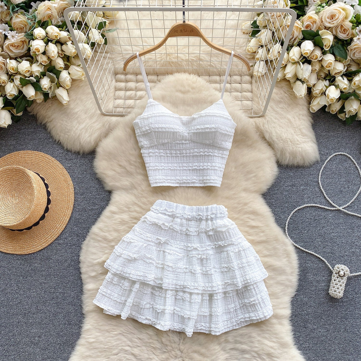 Camisole&Ruffled Skirt Lace 2Pcs