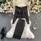 Off-the-shoulder Top&Skirt Knitted 2Pcs