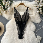 Vintage Lace V-neck High-cut Jumpsuit