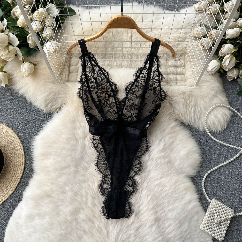 Vintage Lace V-neck High-cut Jumpsuit