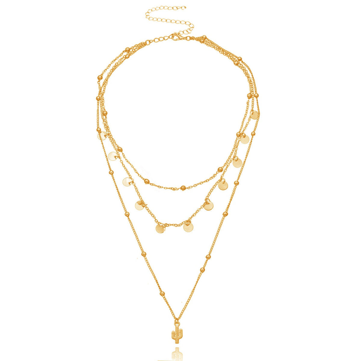 Cactus Pendant Multi-Layered Necklace