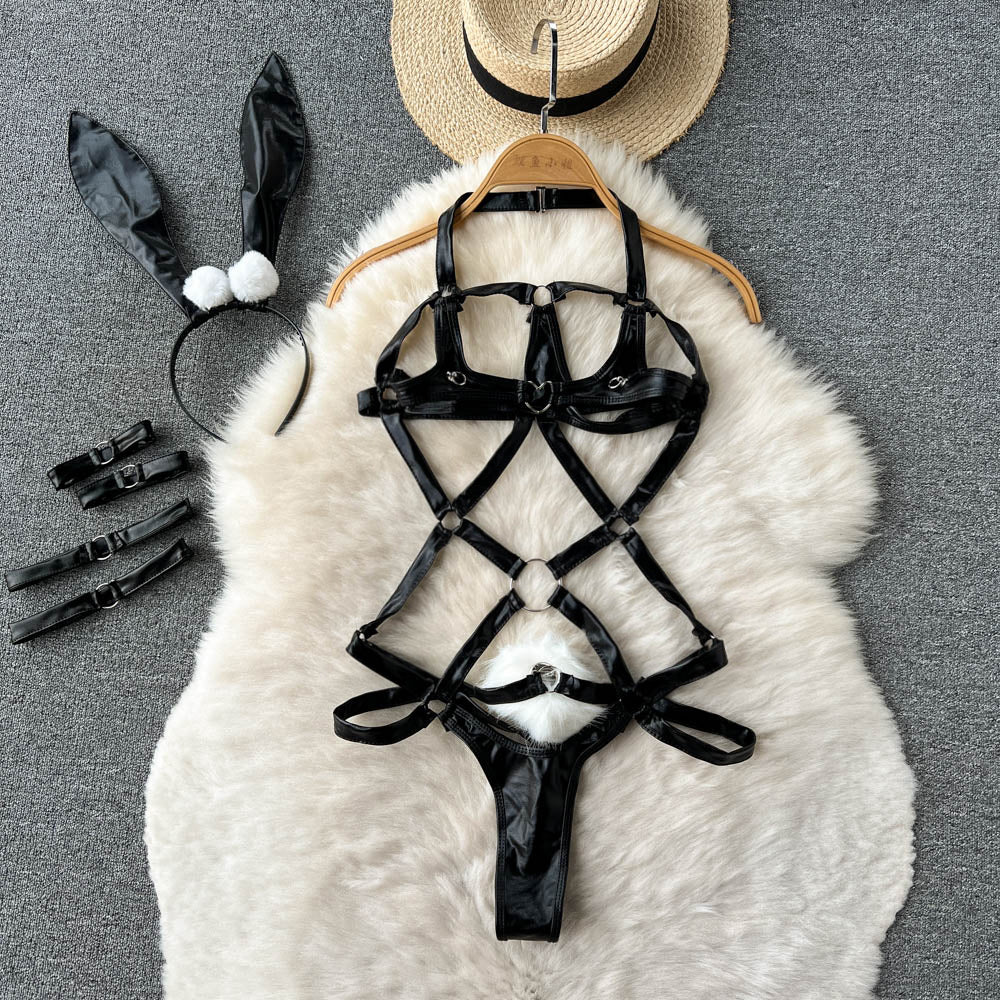 Unique Design PU Hollowed Jumpsuit