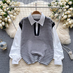 Faux Two-pieces Patchwork Stripe Top