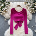 Chic U-neck Backless Lace-up Top