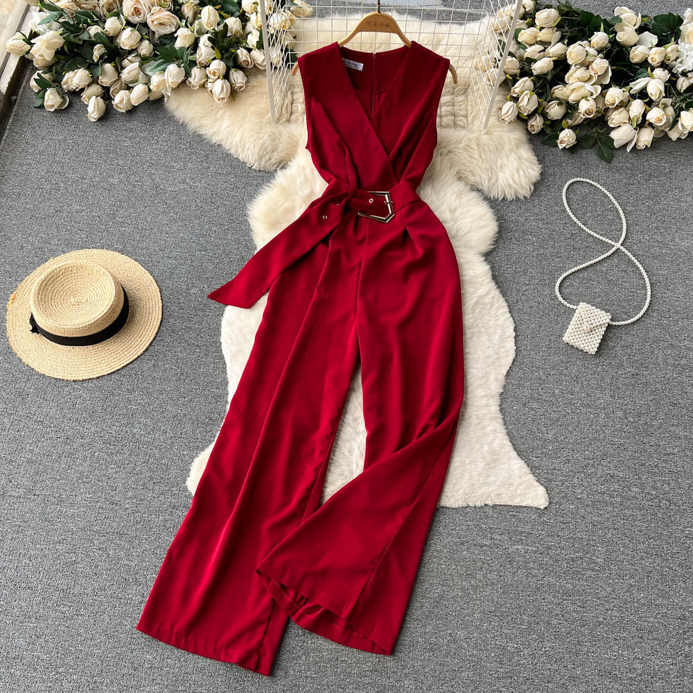 Sleeveless V-neck Lace-up Jumpsuit