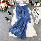 Two-piece Bright Silk Knitted Sweater + Skirt