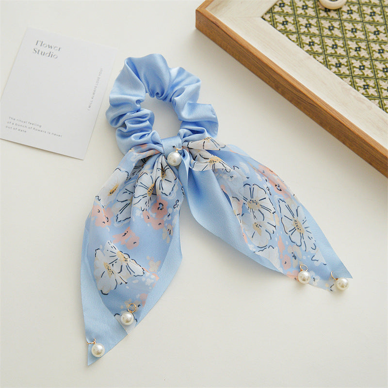 Pearl Studded Floral Hair Ribbon