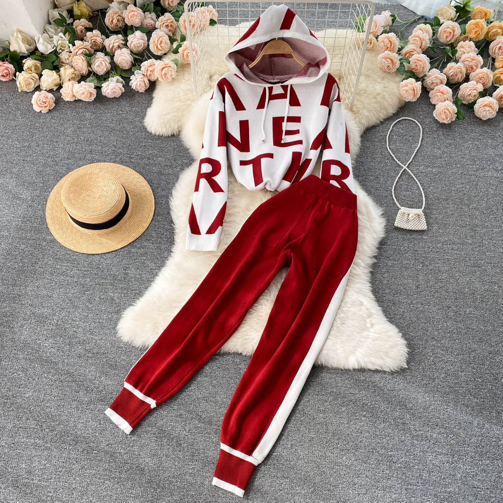 Letter Sweatshirt High Waist Pants Two-piece Set