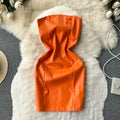Orange PU Leather Backless Sheath Dress