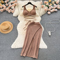Lace-up Camisole&Split Skirt Knitted 2Pcs