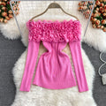 Three-dimensional Floral Off-shoulder Sweater