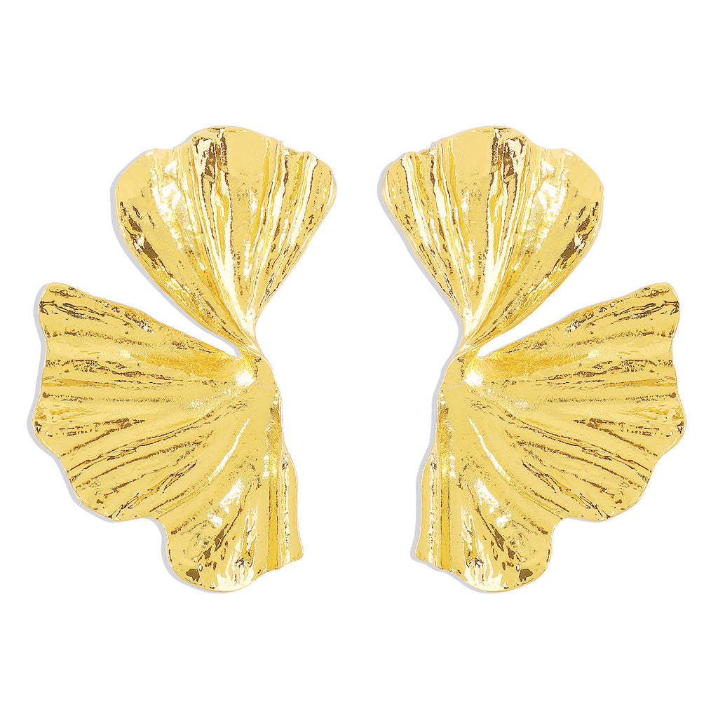 Scalloped Metal Ginkgo Biloba Earrings