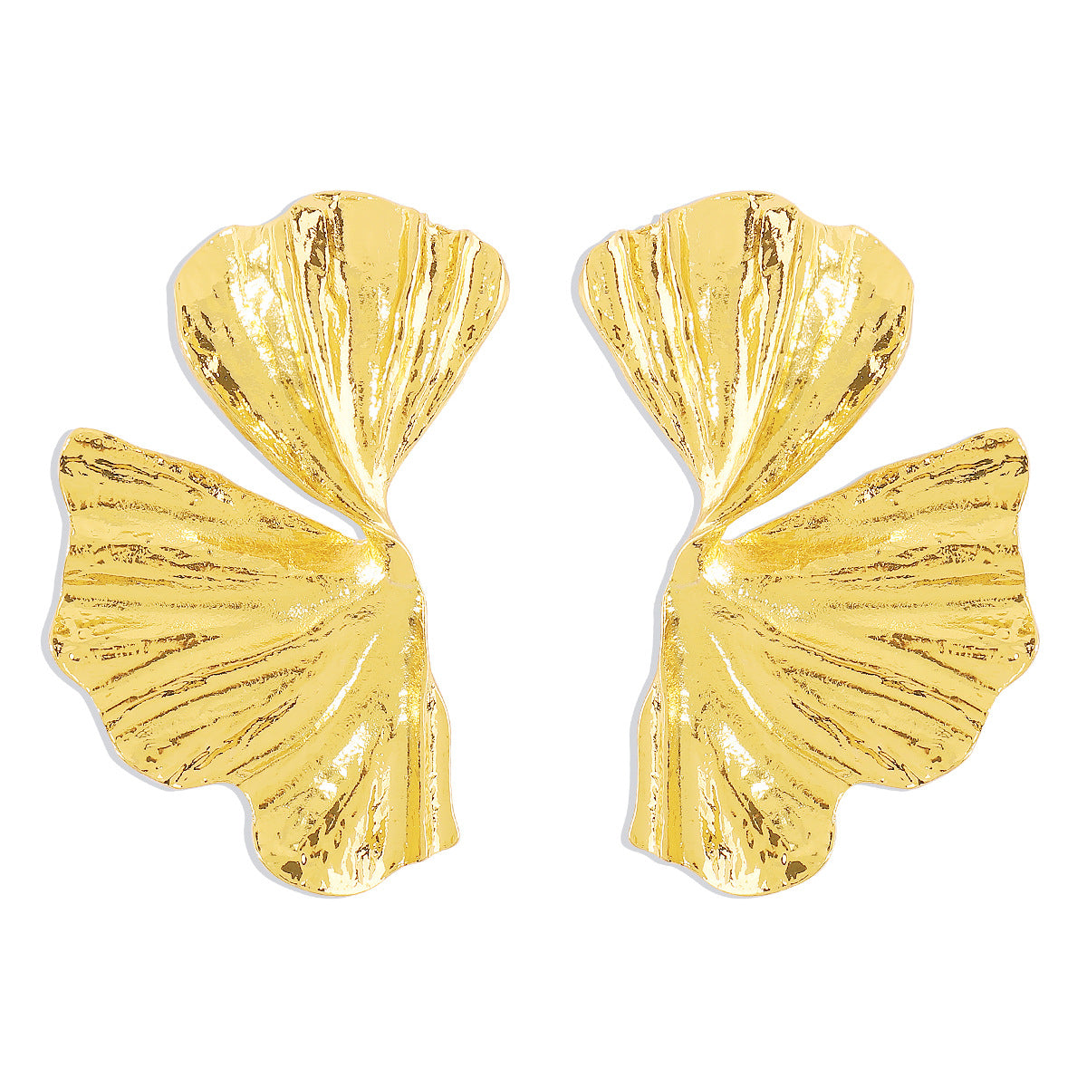 Scalloped Metal Ginkgo Biloba Earrings