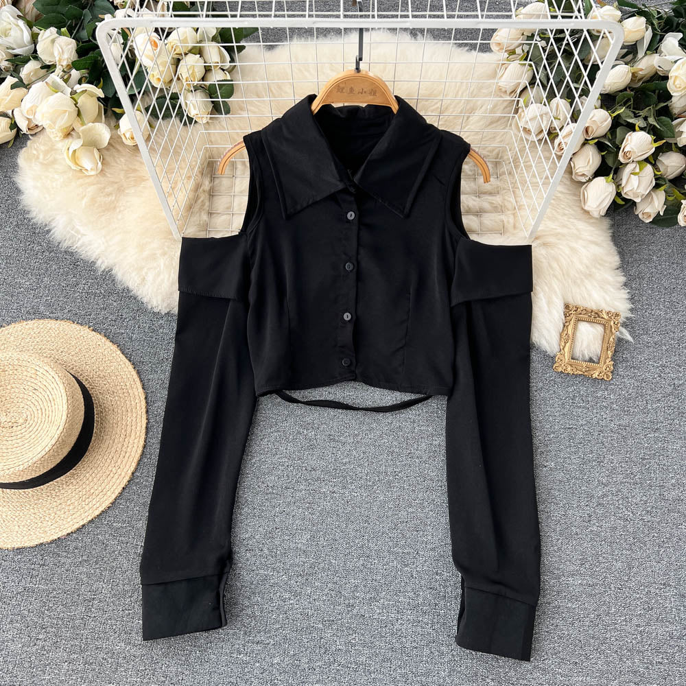 Niche Shoulder-hollowed Plain Shirt
