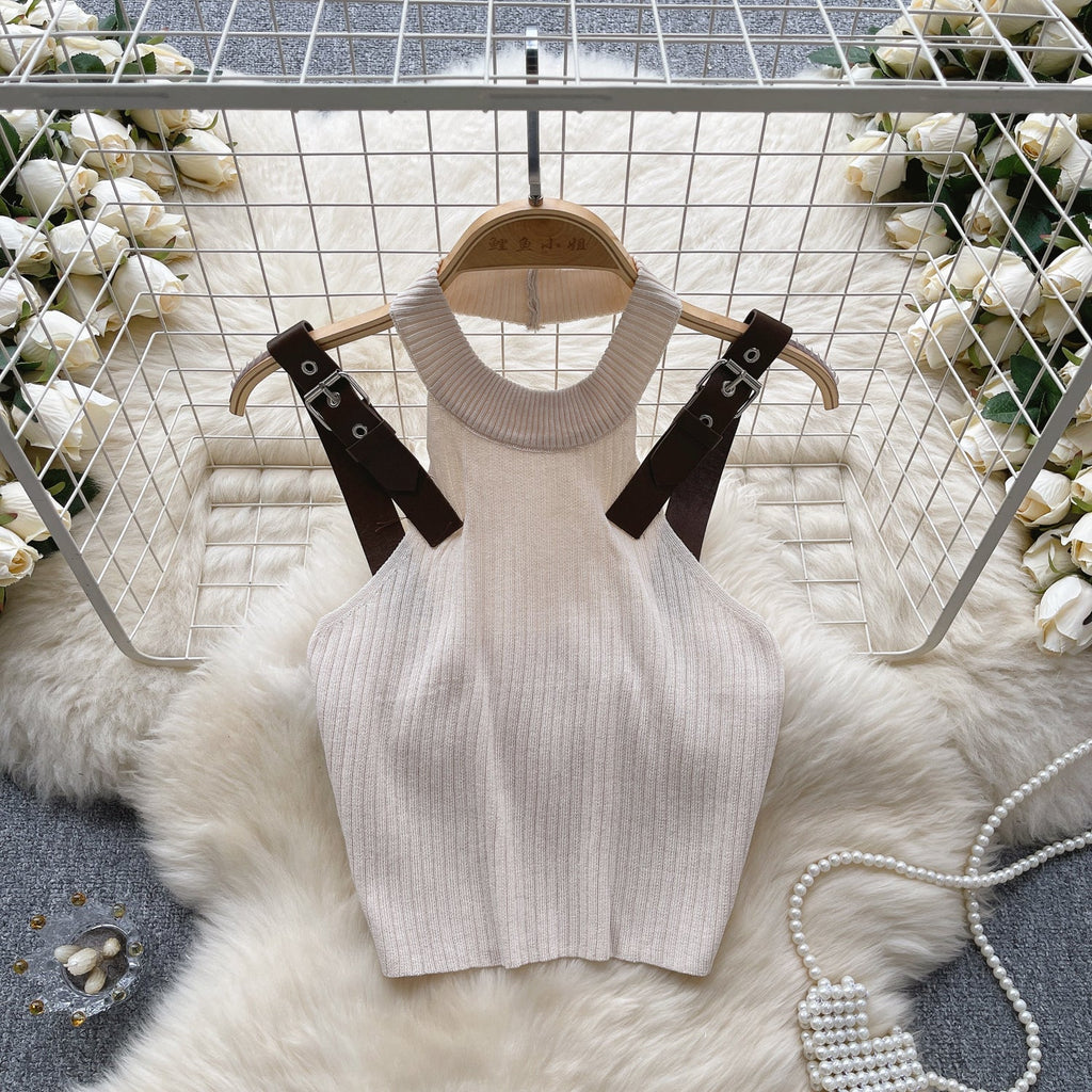 Patchwork Strap Backless Knitted Camisole