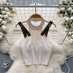 Patchwork Strap Backless Knitted Camisole