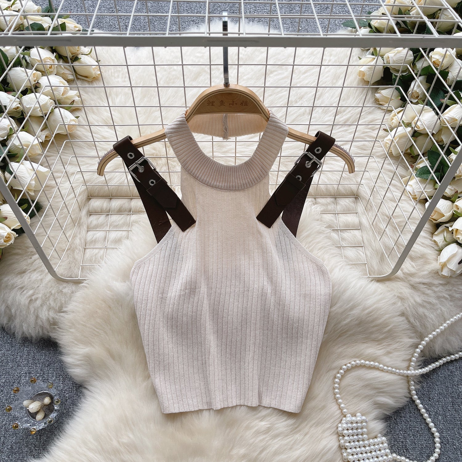 Patchwork Strap Backless Knitted Camisole