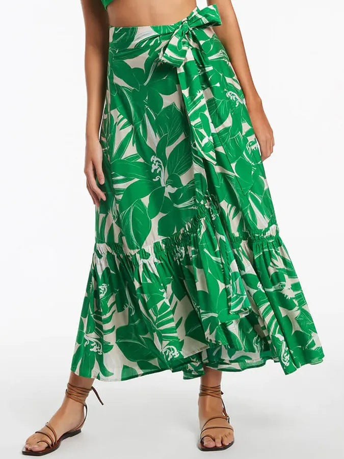 Floral Halter One-piece Swimwear&Wrap Skirt