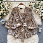 Courtly Puffy Sleeve Floral Shirt