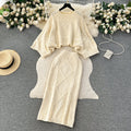Cable Sweater&Half-body Skirt 2Pcs