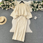 Cable Sweater&Half-body Skirt 2Pcs