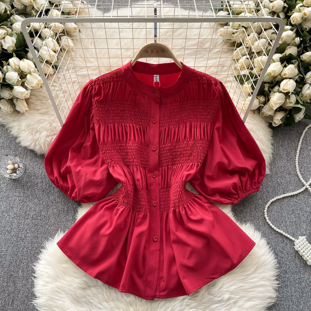 Niche Puffy Sleeve Pleated Shirt