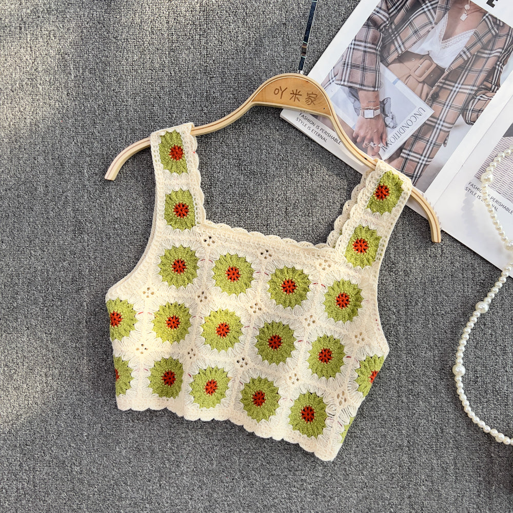 Retro Floral Embroidered Camisole Top
