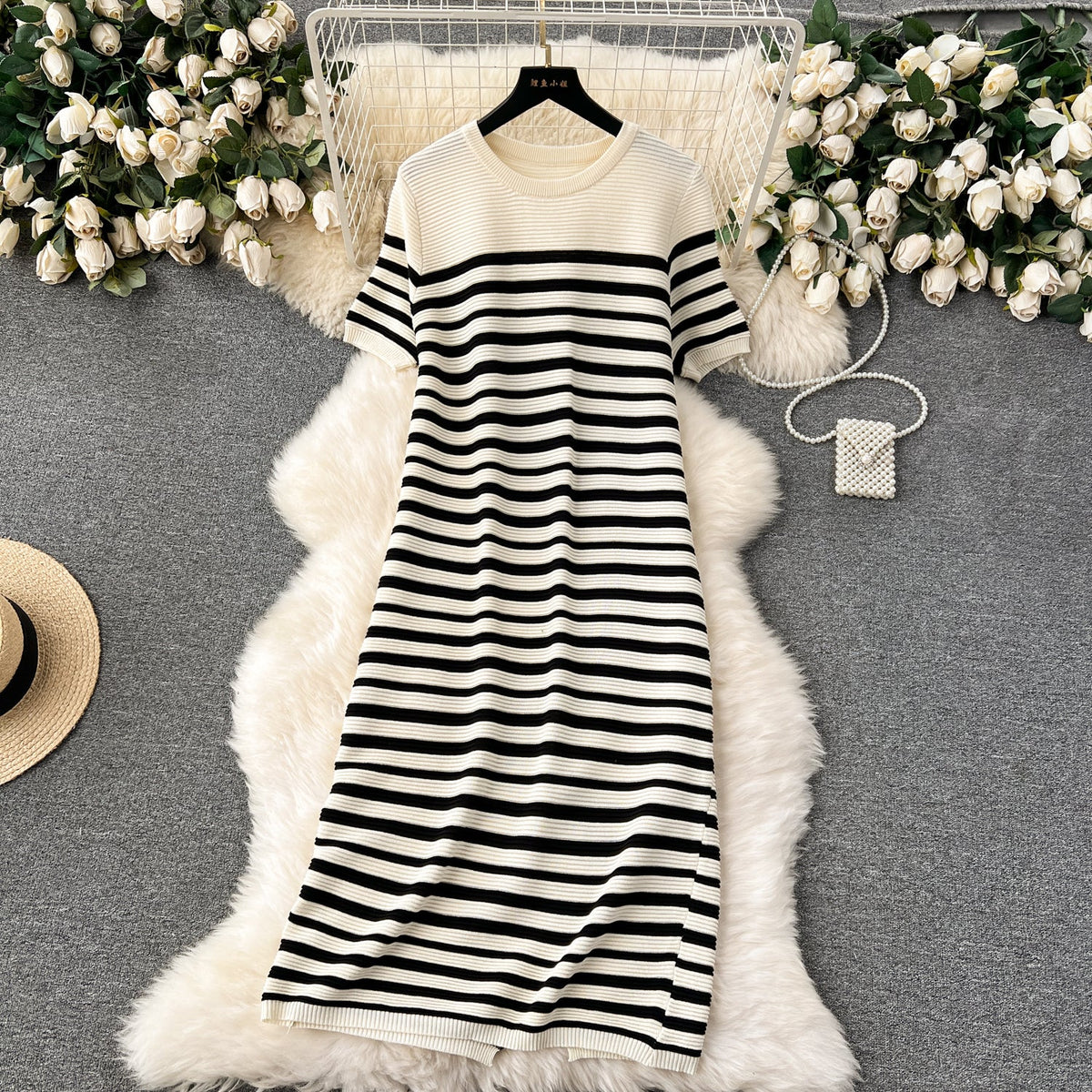 Color-block Striped Loose Knitted Dress
