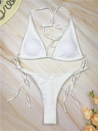 Solid Coloured Lace-up Three-point Bikini