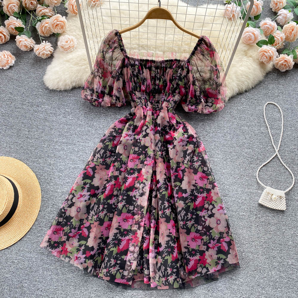 Mesh Chiffon Floral Dress