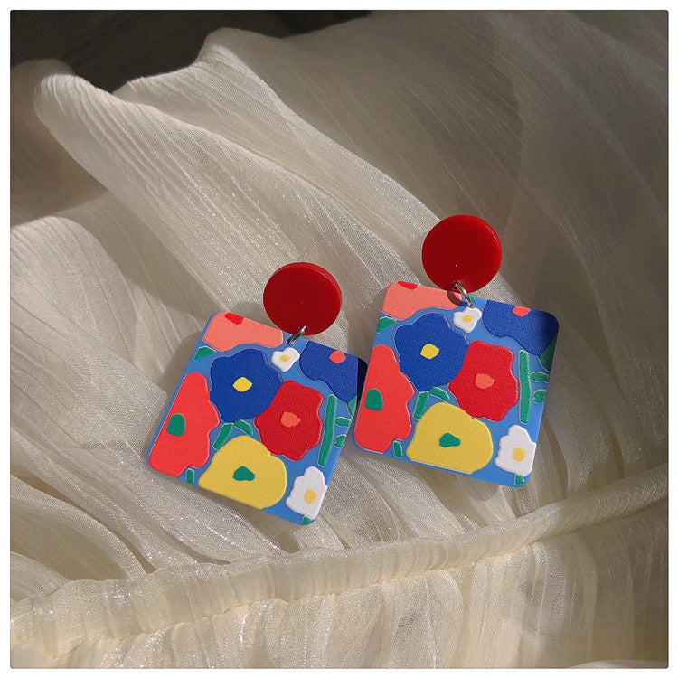 Oil Painting Style Coloured Floral Earrings