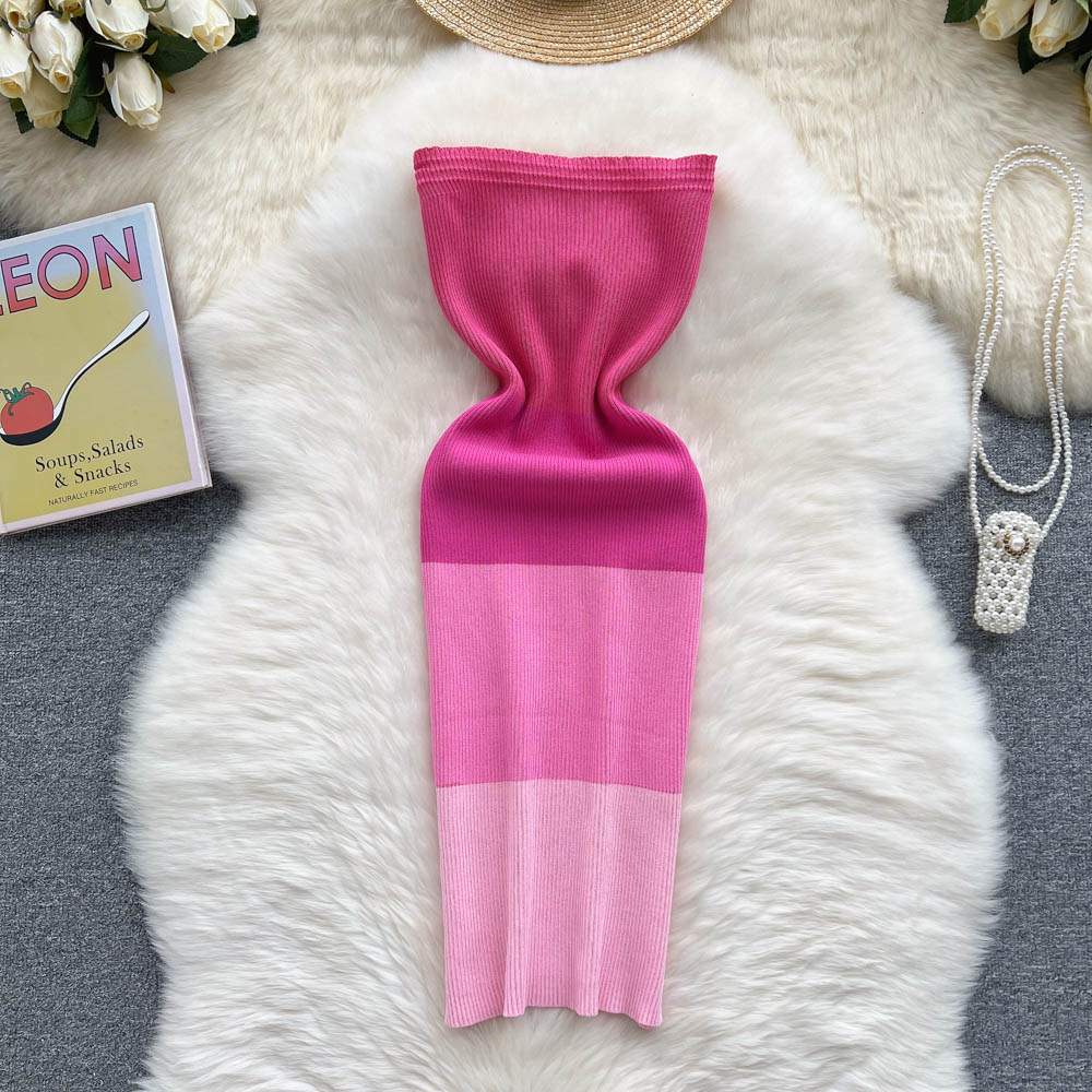 Color Blocking Knitted Hip-wrapping Dress