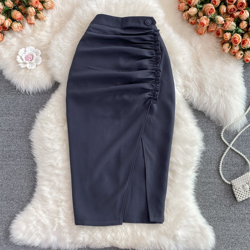 Pleated Skinny Fit Split Skirt