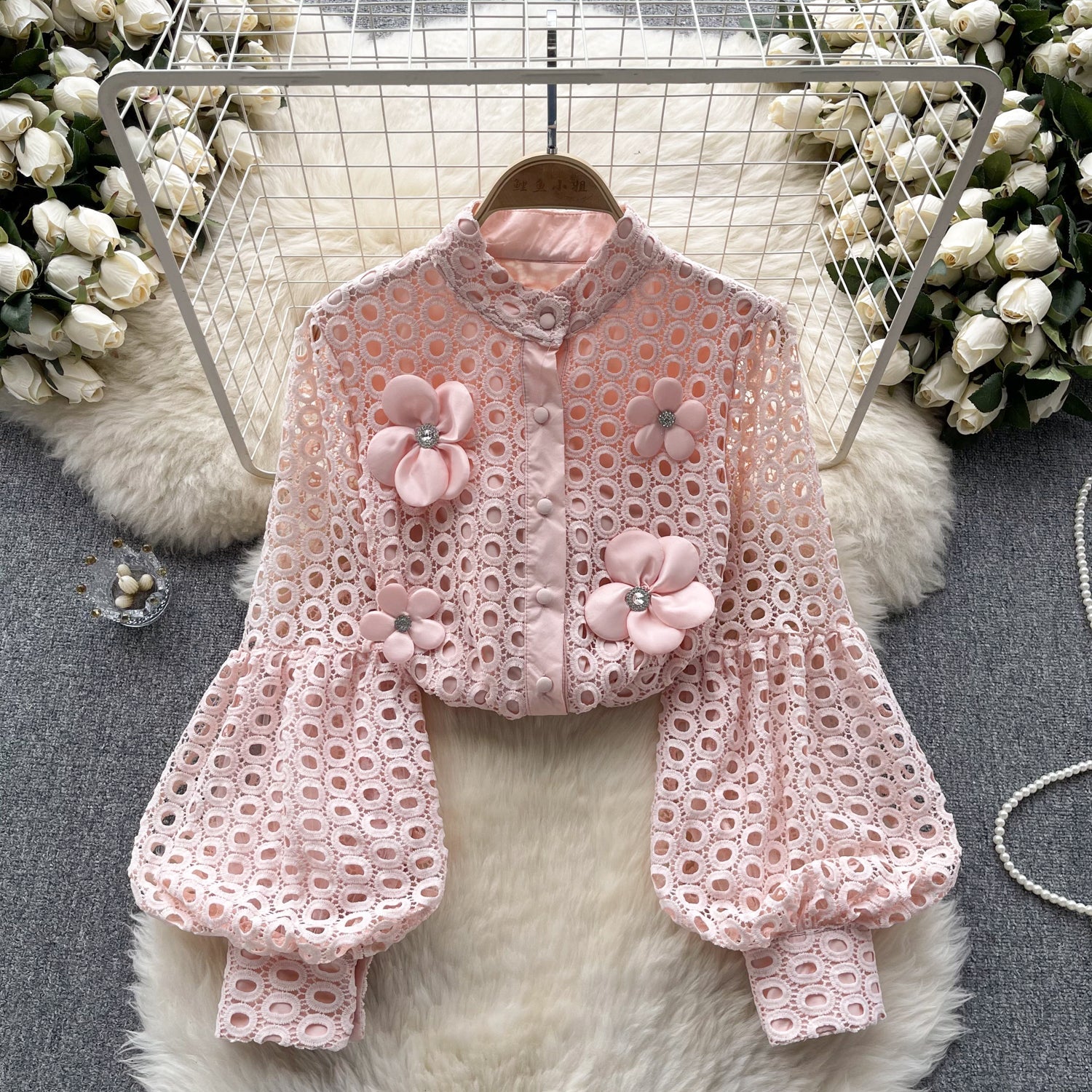 3d Floral Water-soluble Lace Blouse