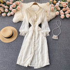 V-neck Single-breasted Long-sleeved Shirt Dress