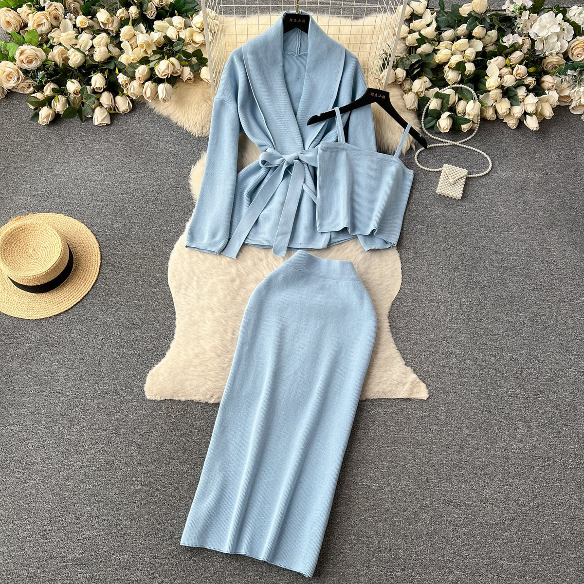 Cardigan&Camisole&Skirt Knitted 3Pcs
