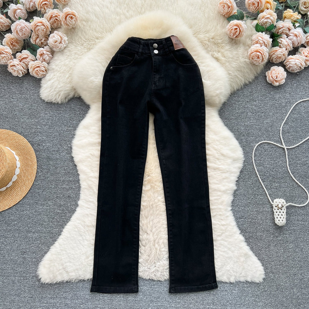 Chic High-waist Straight Ninth Jeans